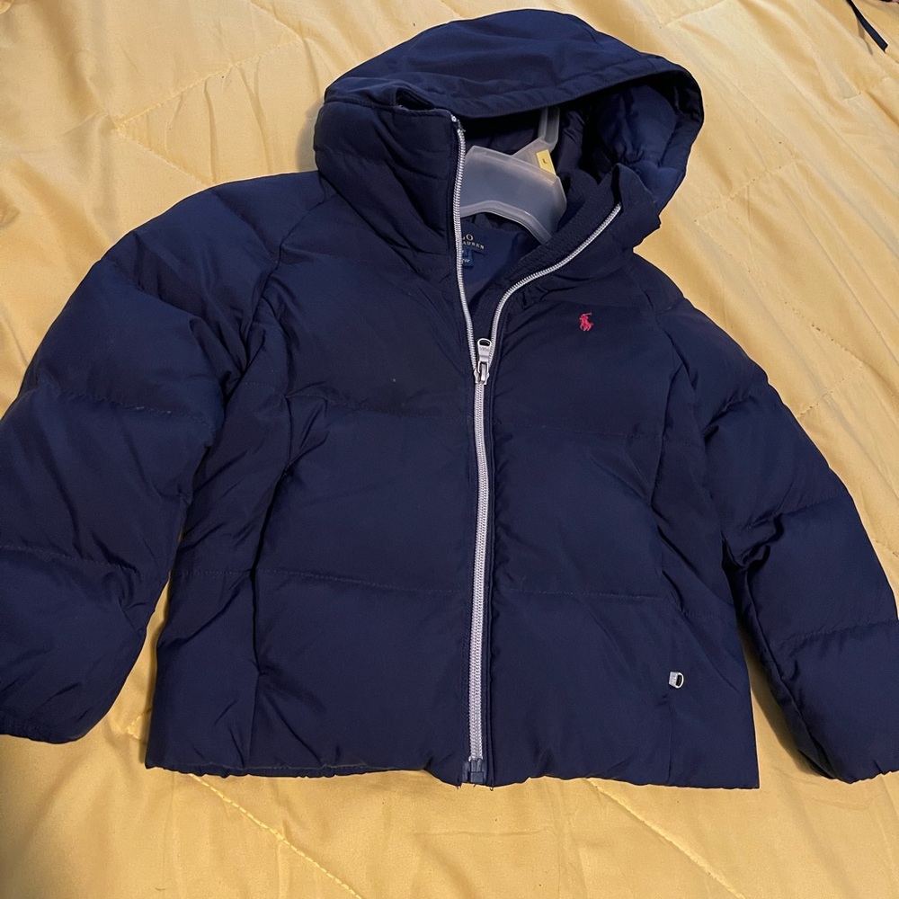 Girls Navy blue polo puffer coat